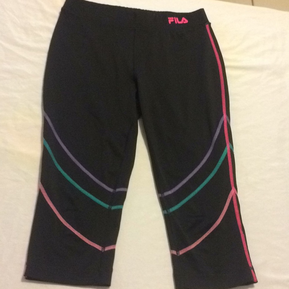 Black with colored lines capri athletic leggings